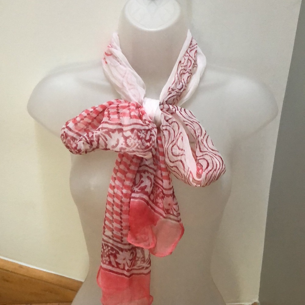 Sévya Breezy Handmade 100% Viscose Chiffon Oblong Red & White Scarf Feminine